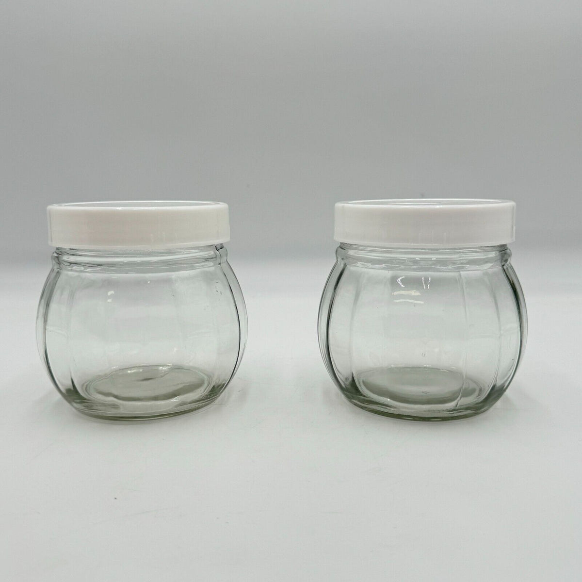 Set of 2 Spherical Clear Airtight Canning Jars With White Plastic Lid Stackable