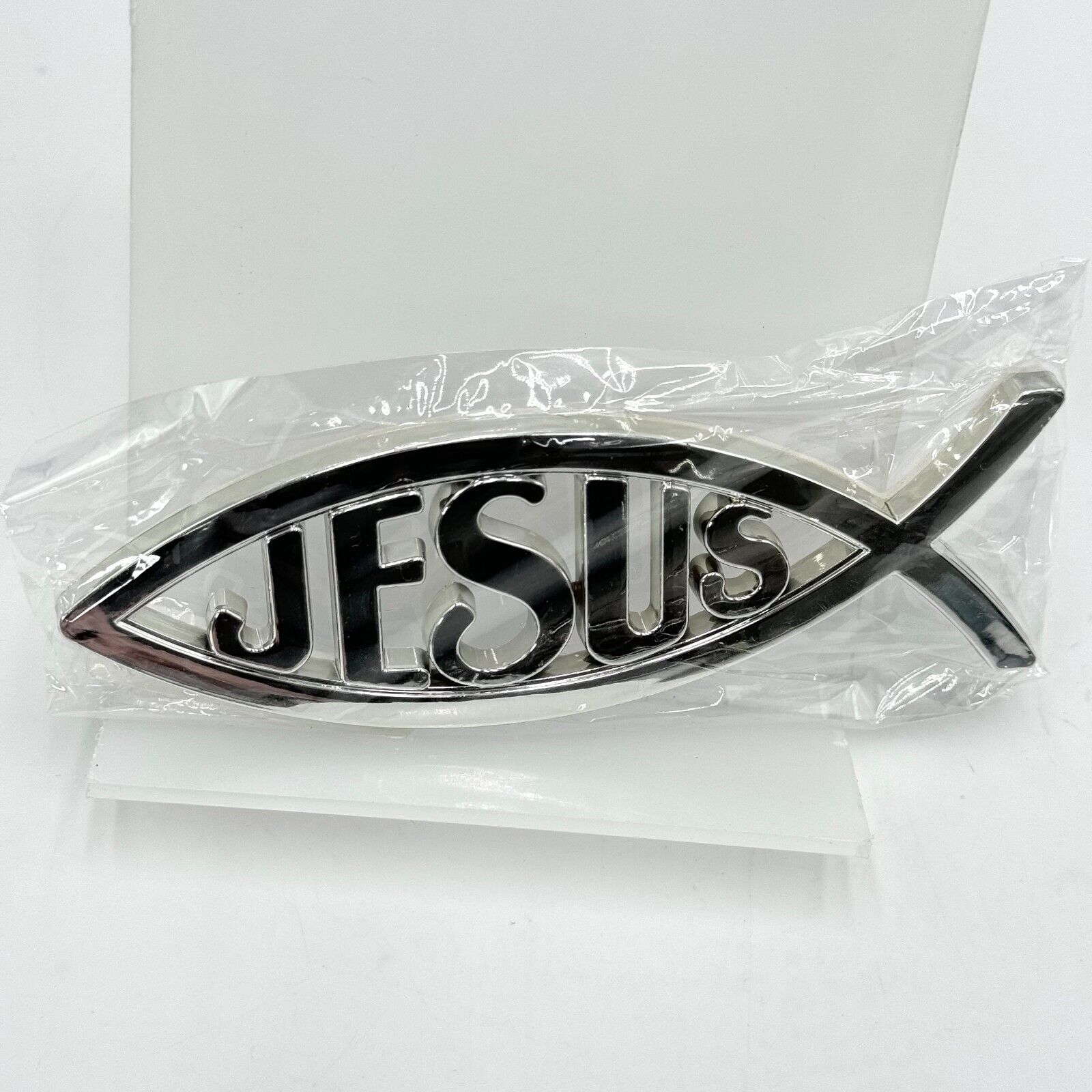 Jesus Fish Christian Adhesive Emblem Logo Cross Rear View Mirror Ornament Decor