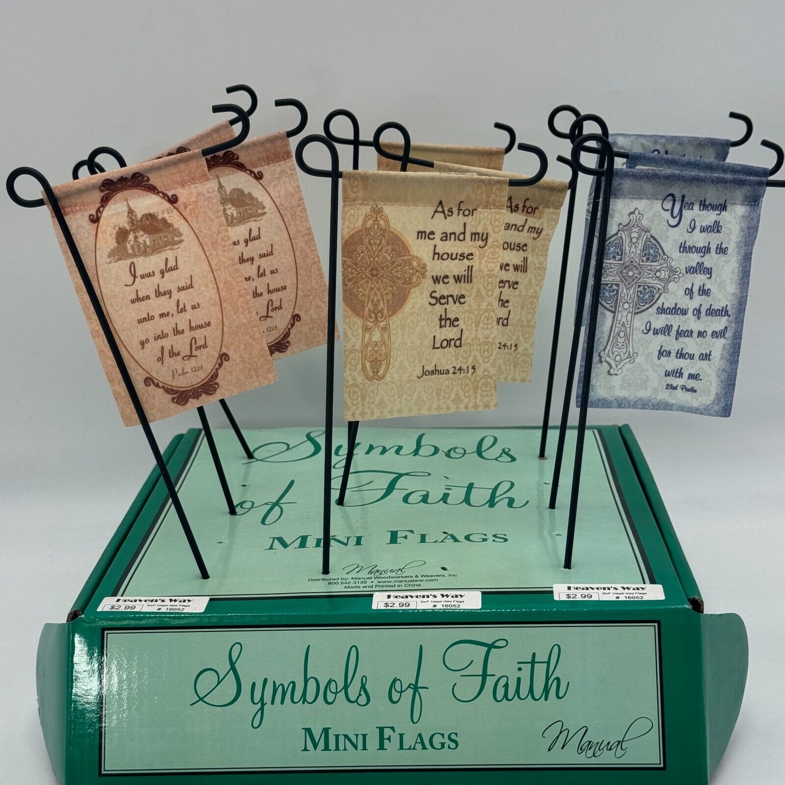 Symbols of Faith Lot of 9 Mini Christian Flags With Various Styles Decorative