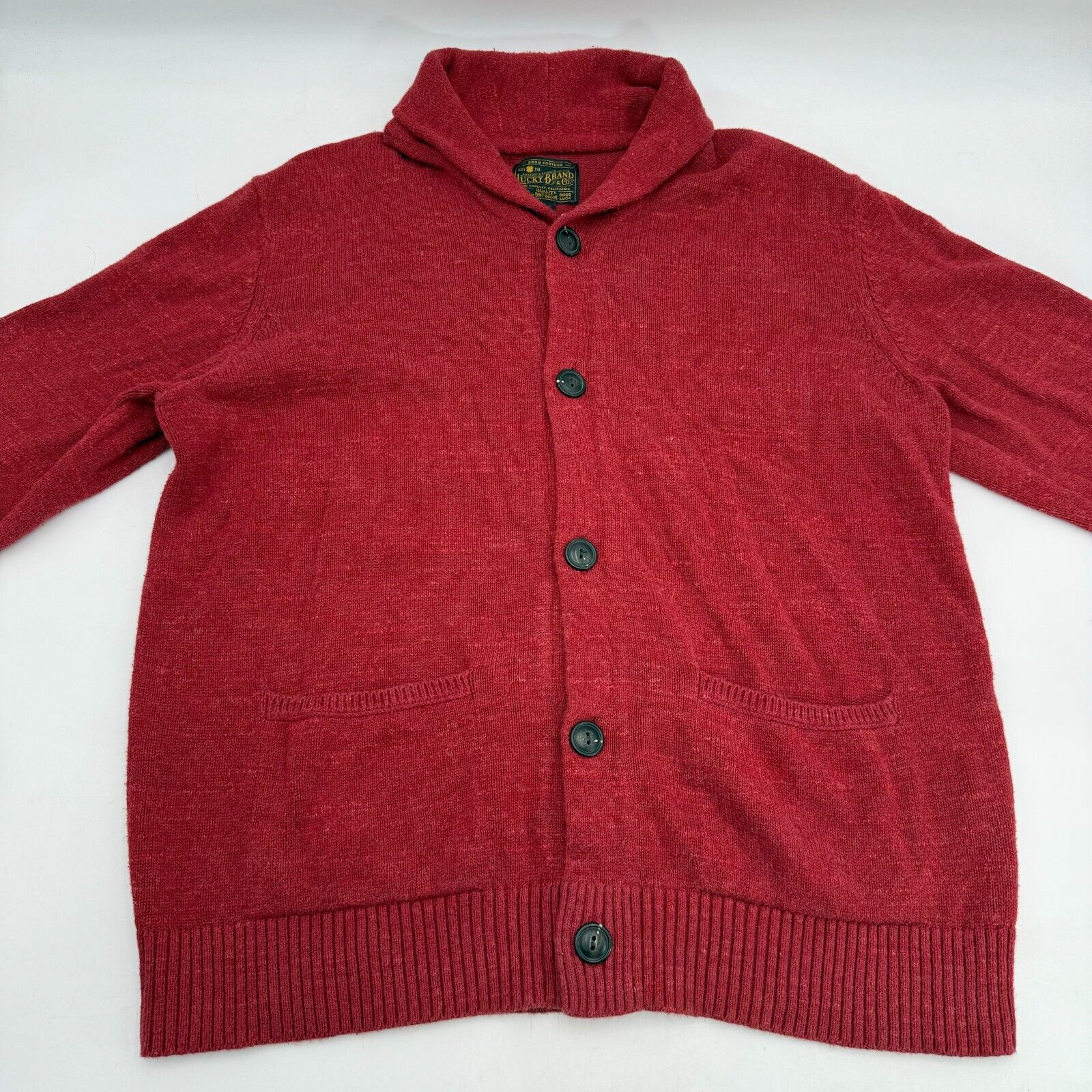 Lucky Brand Mens Hotrod Legalize Freedom Shawl Sweater Cardigan Red Size M