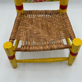 Vintage Hand Painted Child's Chair Mexican Folk Art Wicker Woven Rush Seat Stool