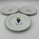 3 Pottery Barn Christmas Reindeer Dessert 8.5" Plates Cupid Donner Blitzen