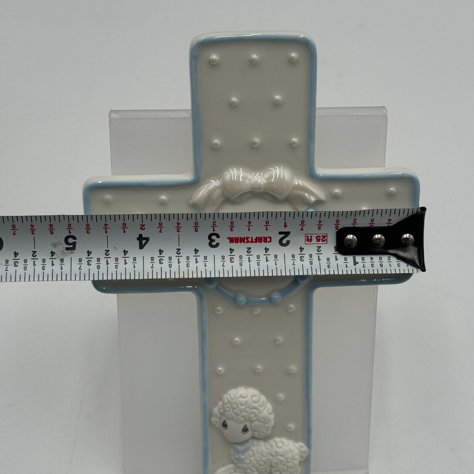 Precious Moments Wall Cross Dedicated Lord White Sheep Baby Blue Back Stand