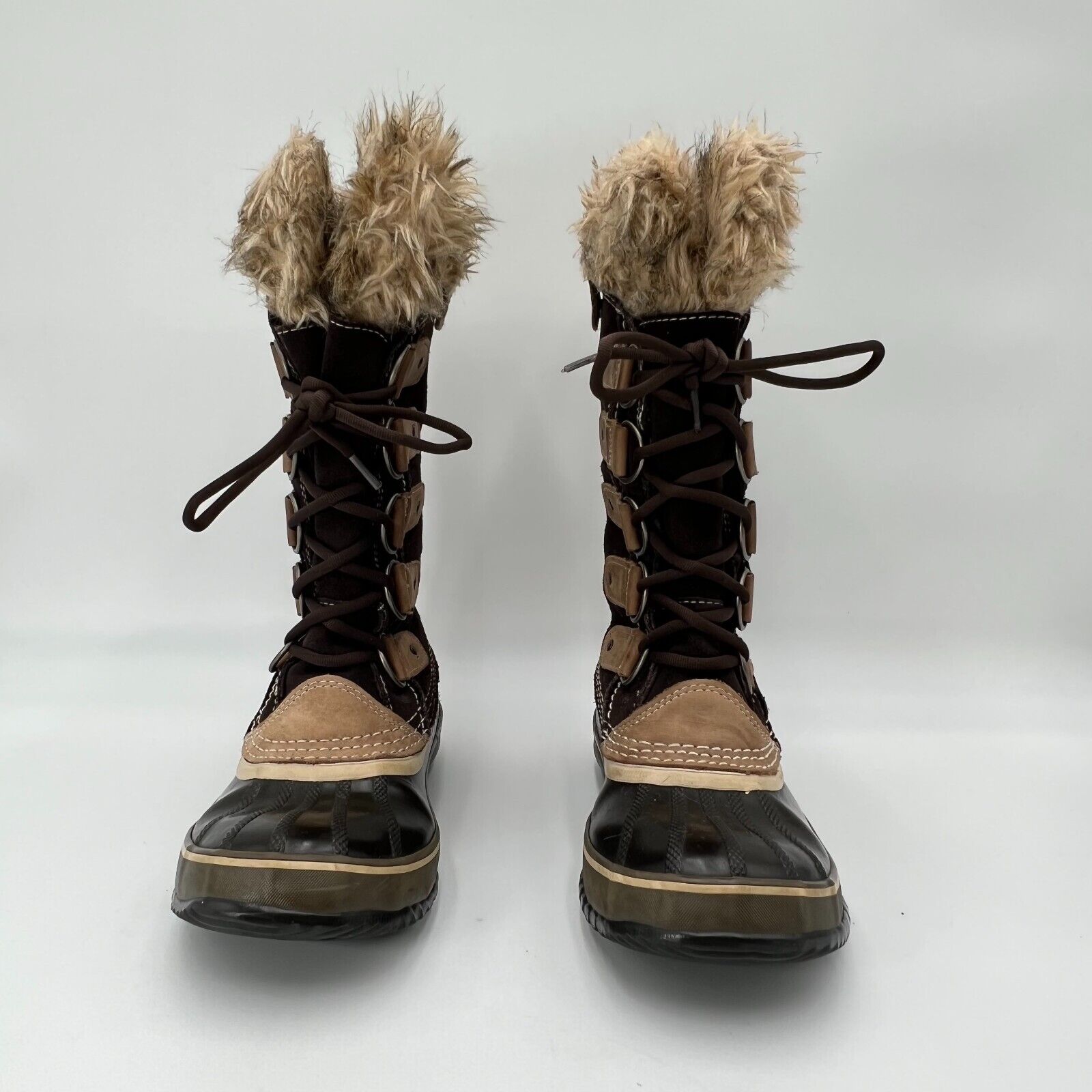 Sorel Joan of Arctic Suede Faux Fur Snow Winter Boots Women 8 Brown Mid Calf