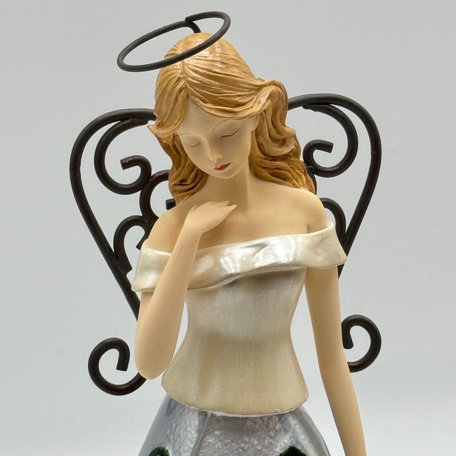 January Born 11in Glass Angel Figurine Flower Metal Stand Engraved Bless NIB