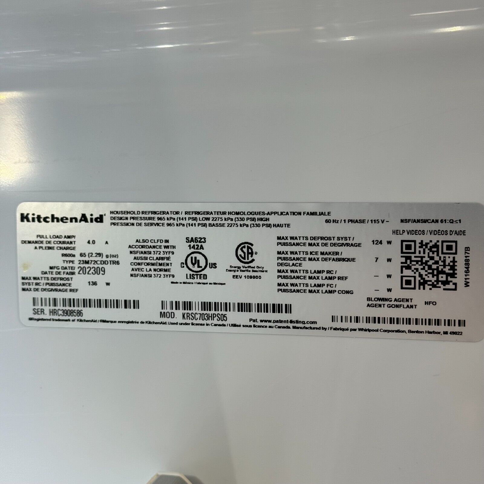 KitchenAid KRSC703HPS 36" Stainless Steel CounterDepth Side by Side Refrigerator