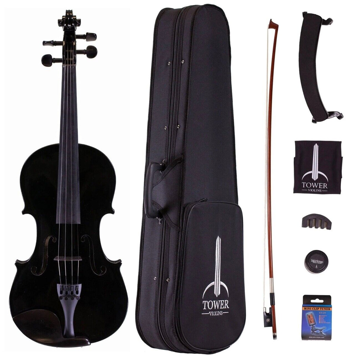 Tower Strings Violin Limited Edition Midnight Black Edition with Case & Accessor