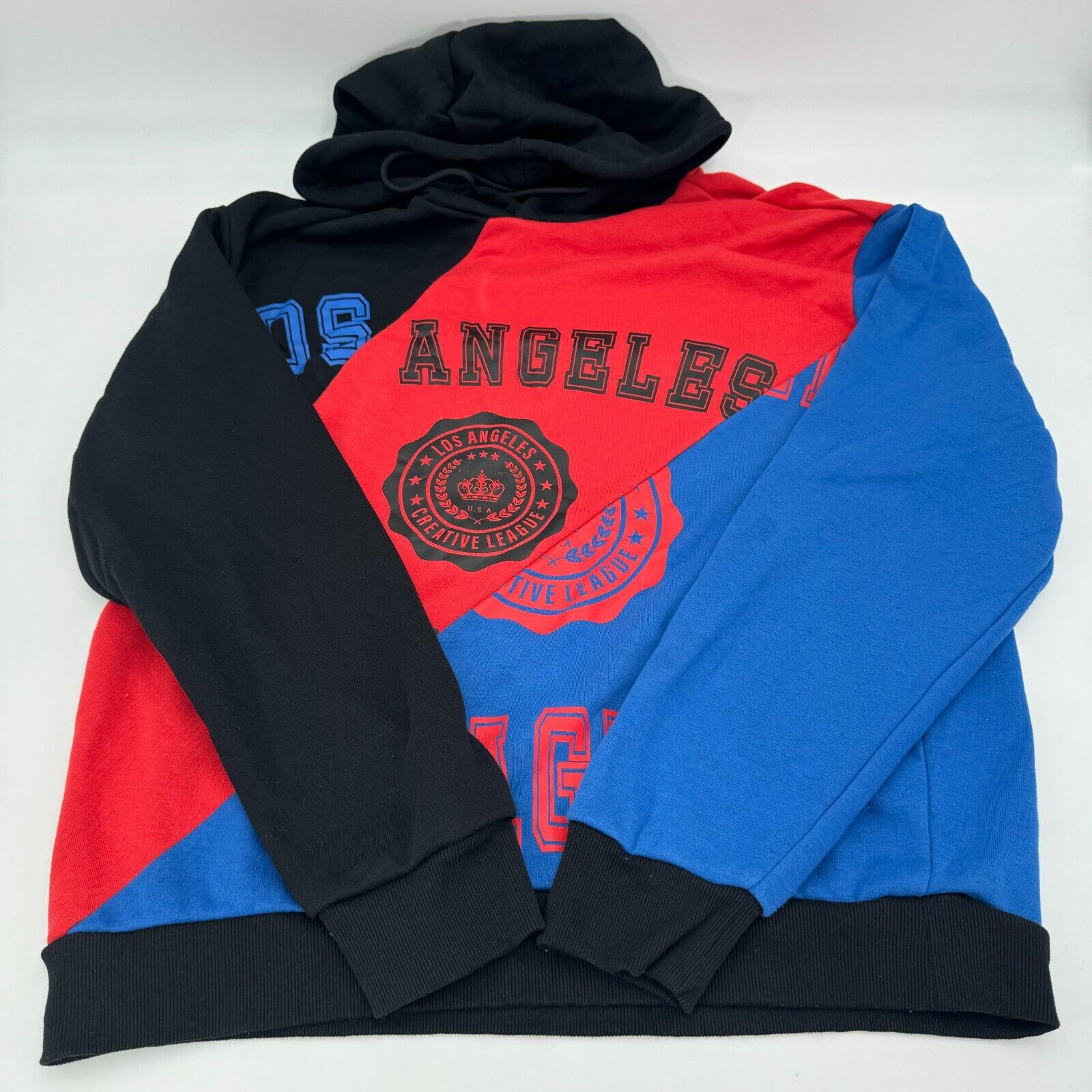 Forever 21 Black Red Blue Los Angeles Creative Hoodie Sweatershirt Mens Size L