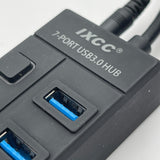 IXCC 7-Port USB 3.0 Hub Black Dock Station Toggle Buttons - PORTABLE & DURABLE