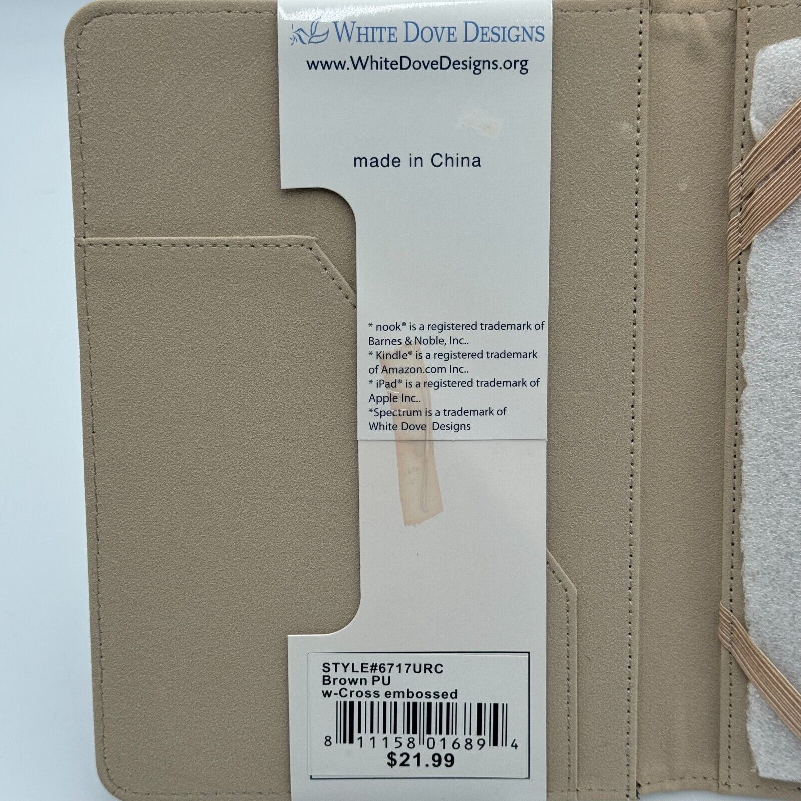 White Dove Designs Universal eReader Tablet Cover Leather Case 8.1 x 5.3"