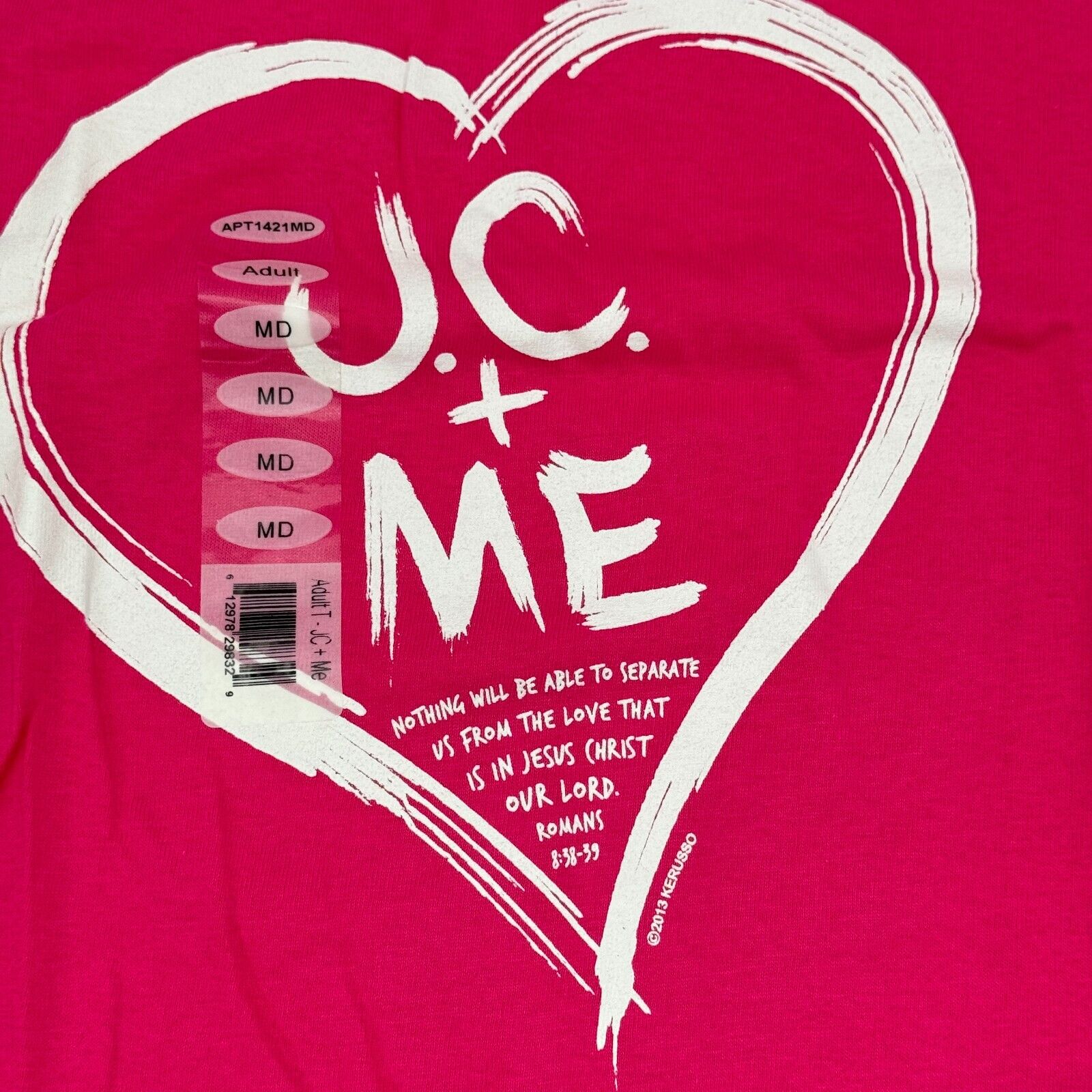 Kerusso Pink Heart Jesus + Me Romans 8,38-39 Christian T-Shirt Adult Size M NWT