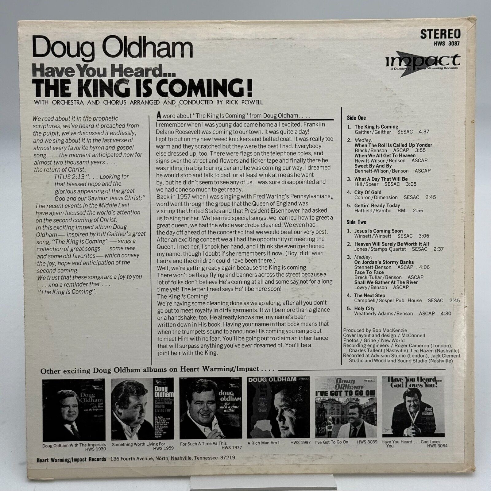 Doug Oldham: Have You Heard.. The King Is Coming HWS 3087 Impact Records, 1971