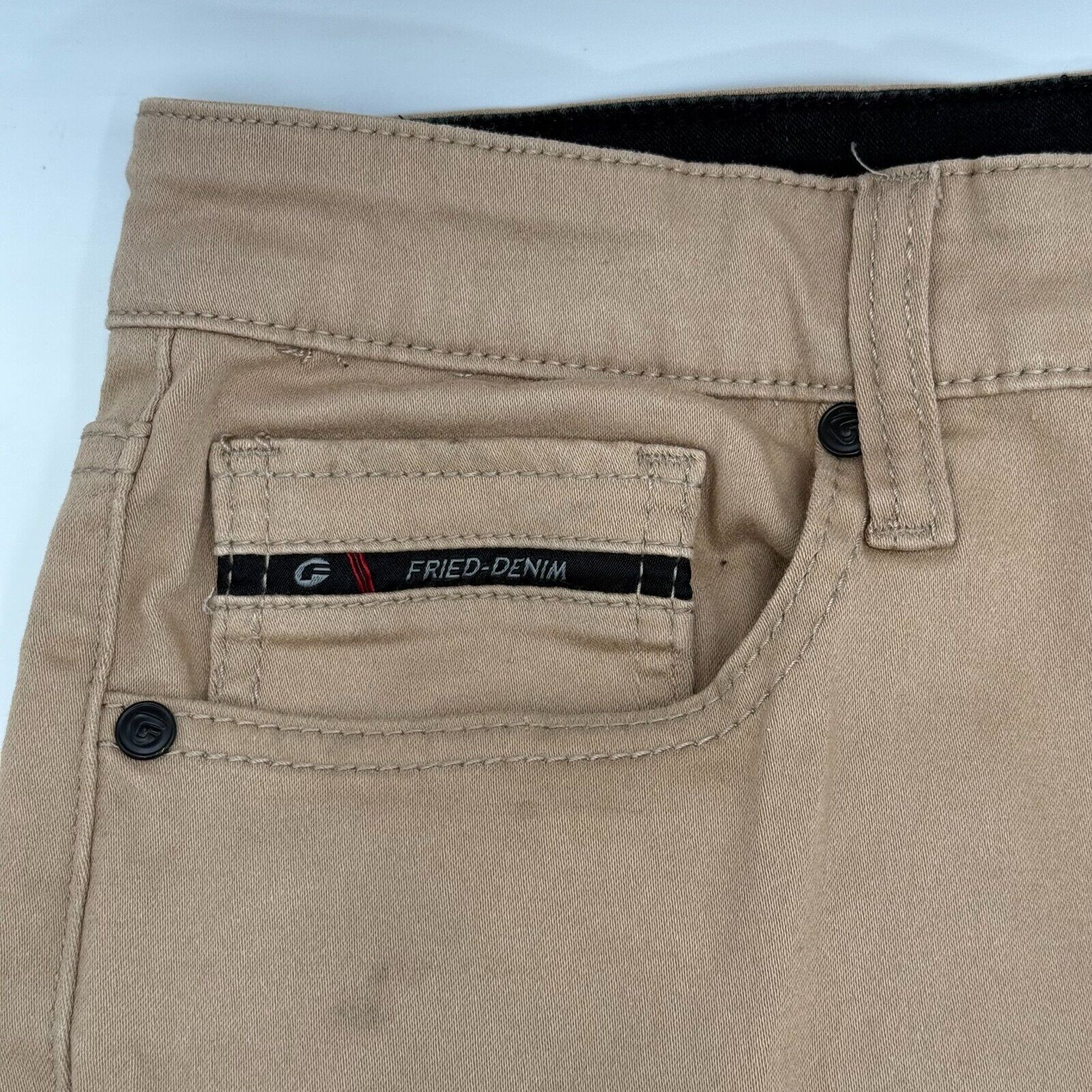 Fried Denim Mens Slim Cotton Stretch Pants 4-Pocket Comfortable Beige Size 34x30