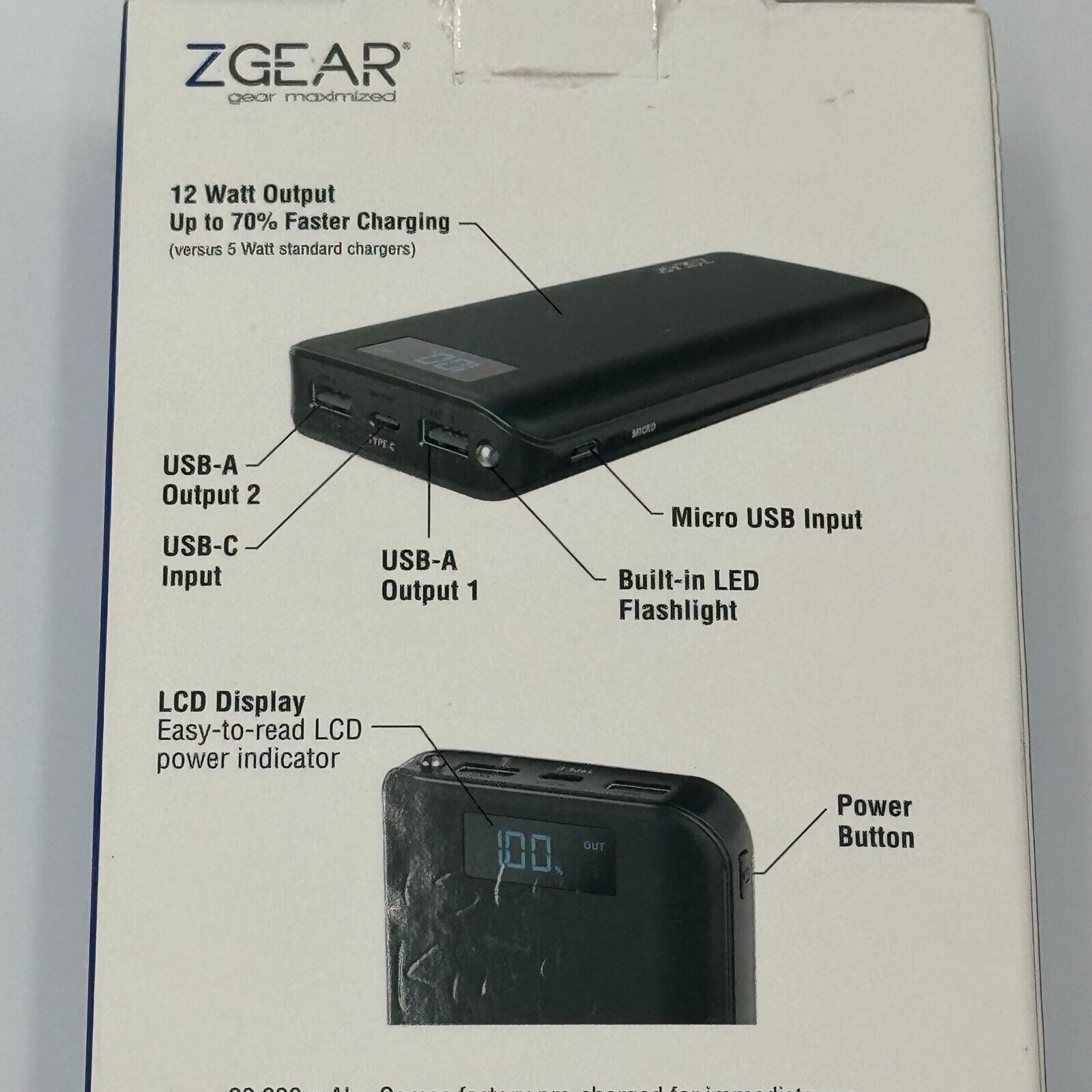 ZGEAR 20,000 mAh High Capacity Power Bank With LCD Display