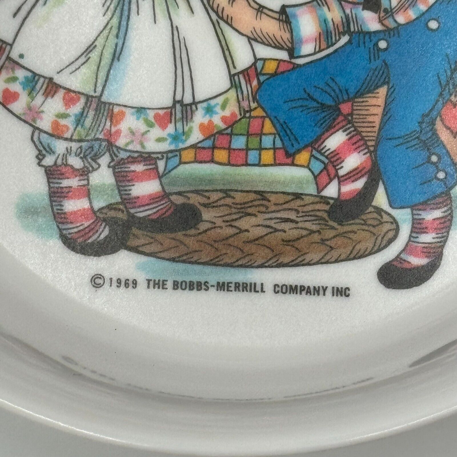 1969 Vintage Raggedy Ann & Andy Dolls Dinner Plate and Bowl Set Bobbs-Merrill