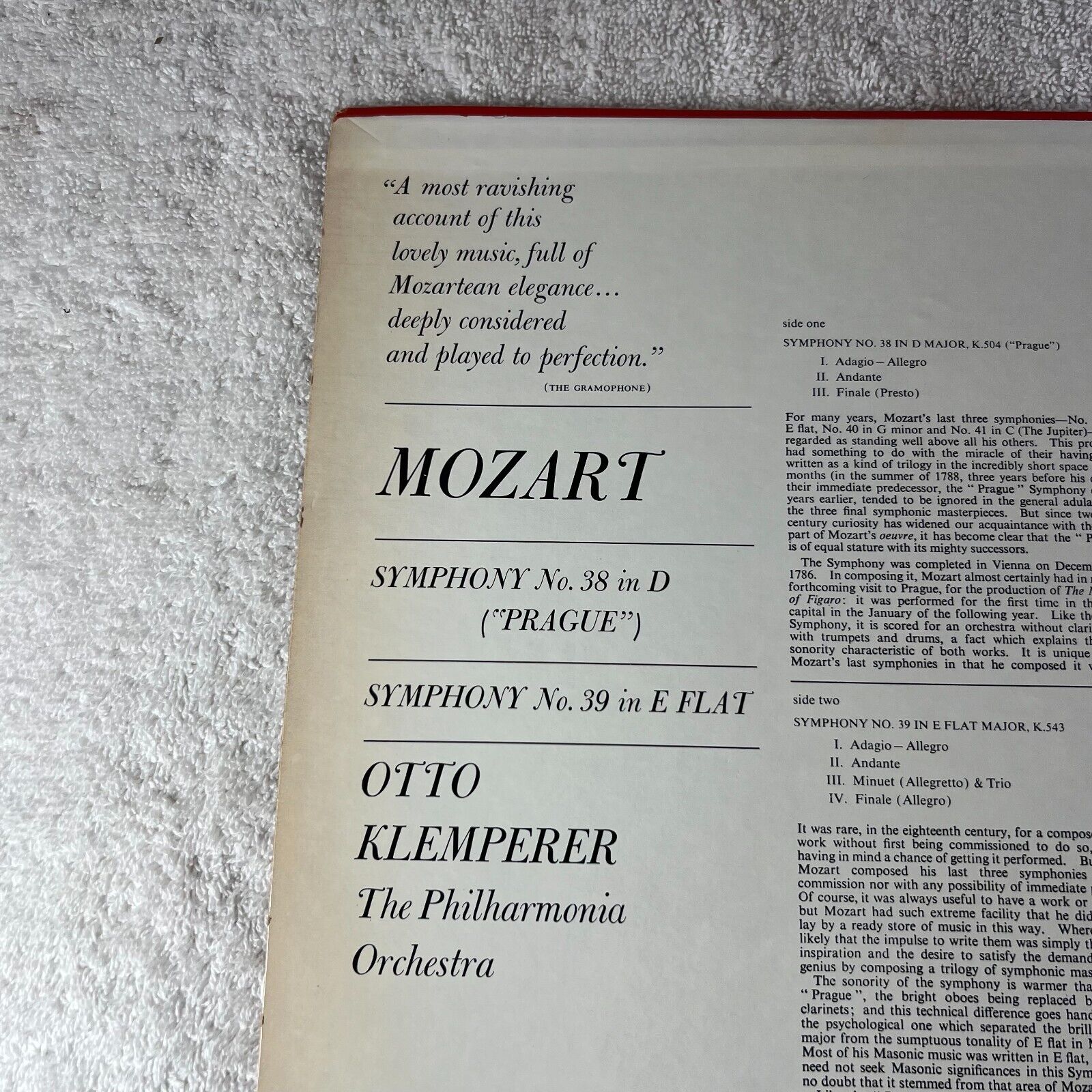 MOZART Symphonies No.38 in D Prague No. 3g in E flat Otto Klemperer Orchestra