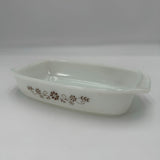 Vintage Dynaware Pyr-O-Rey Milk Glass Casserole Dish Brown Daisy Flower 9x6