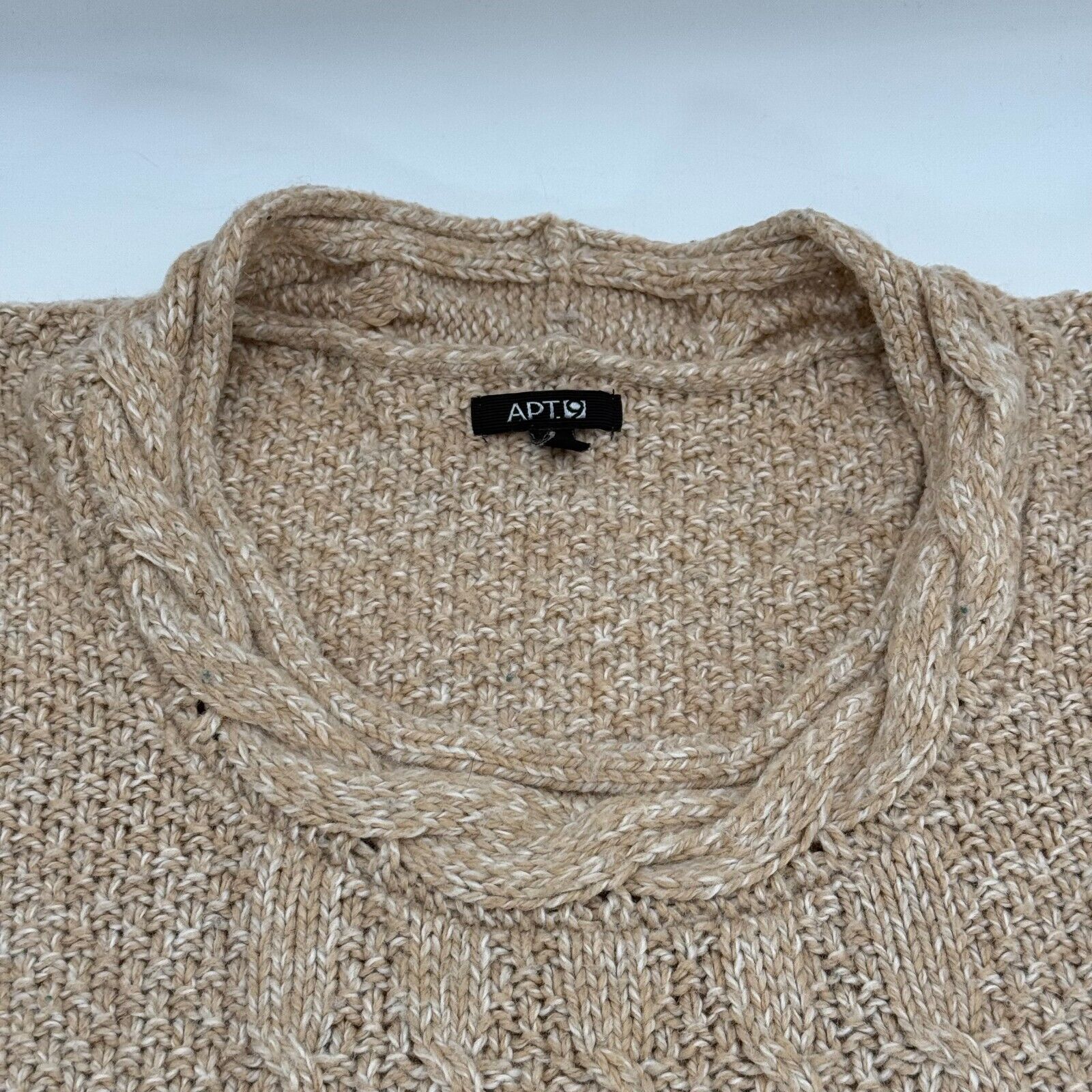 Apt. 9 Loose Knit Scoop Neck Sweater Beige Crochet Style Womens Size Large