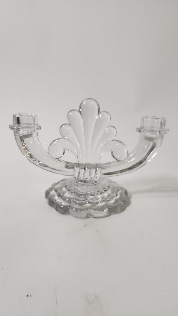 Vintage Heisey Clear Glass Crystolite Pattern Double Light Candle Holder