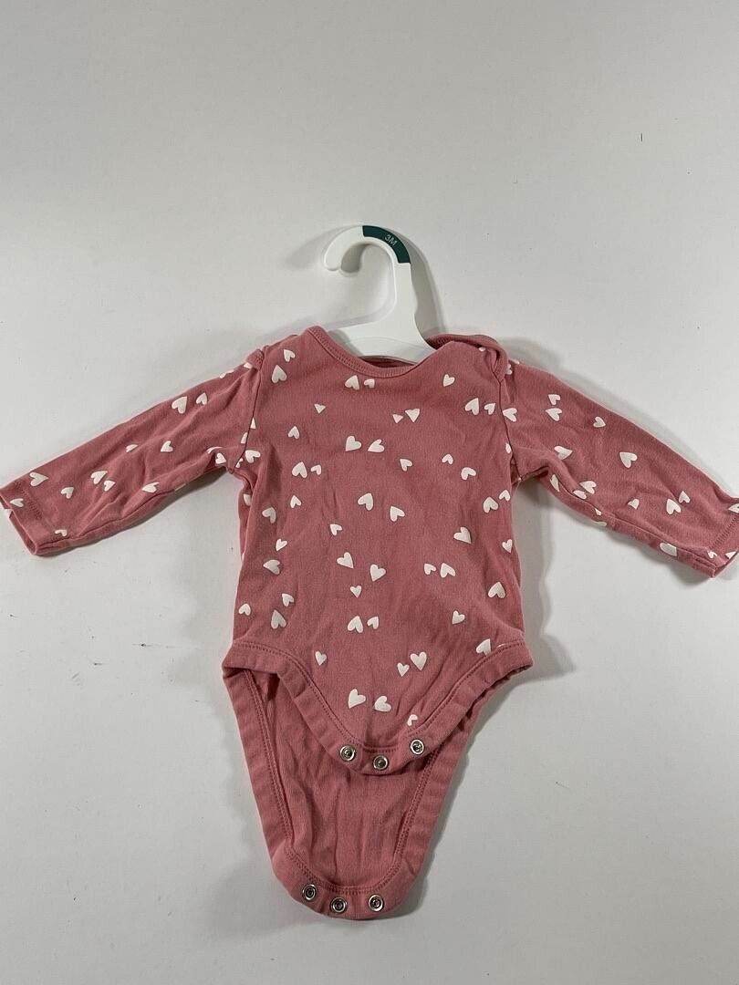 Old Navy Baby Girls Pink with White Hearts One-Piece Size 3-6M