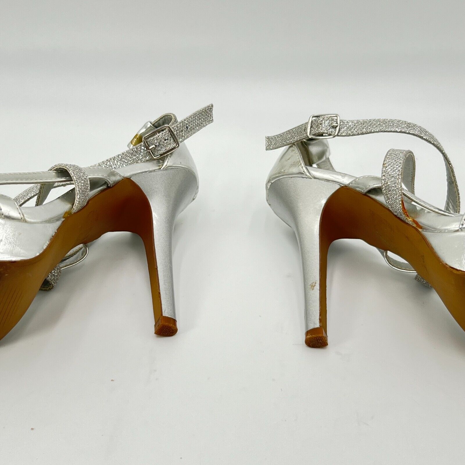 DEB 5 Inch Heels Platform Sandle Silver with Jewels Adjustable Buckle Womens Siz