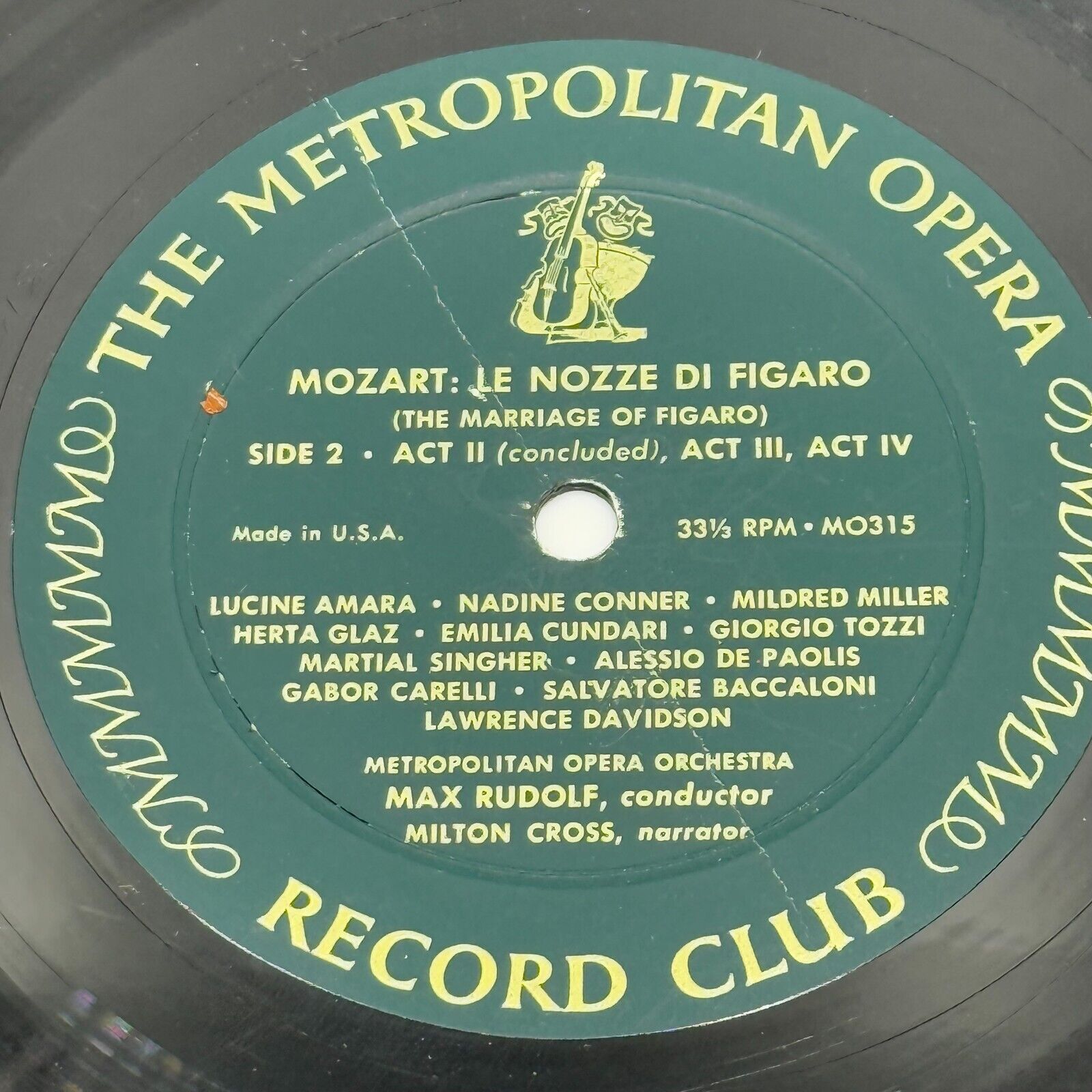 Wolfgang Amadeus Mozart Le Nozze di Figaro metropolitan opera LP Vinyl MO-315