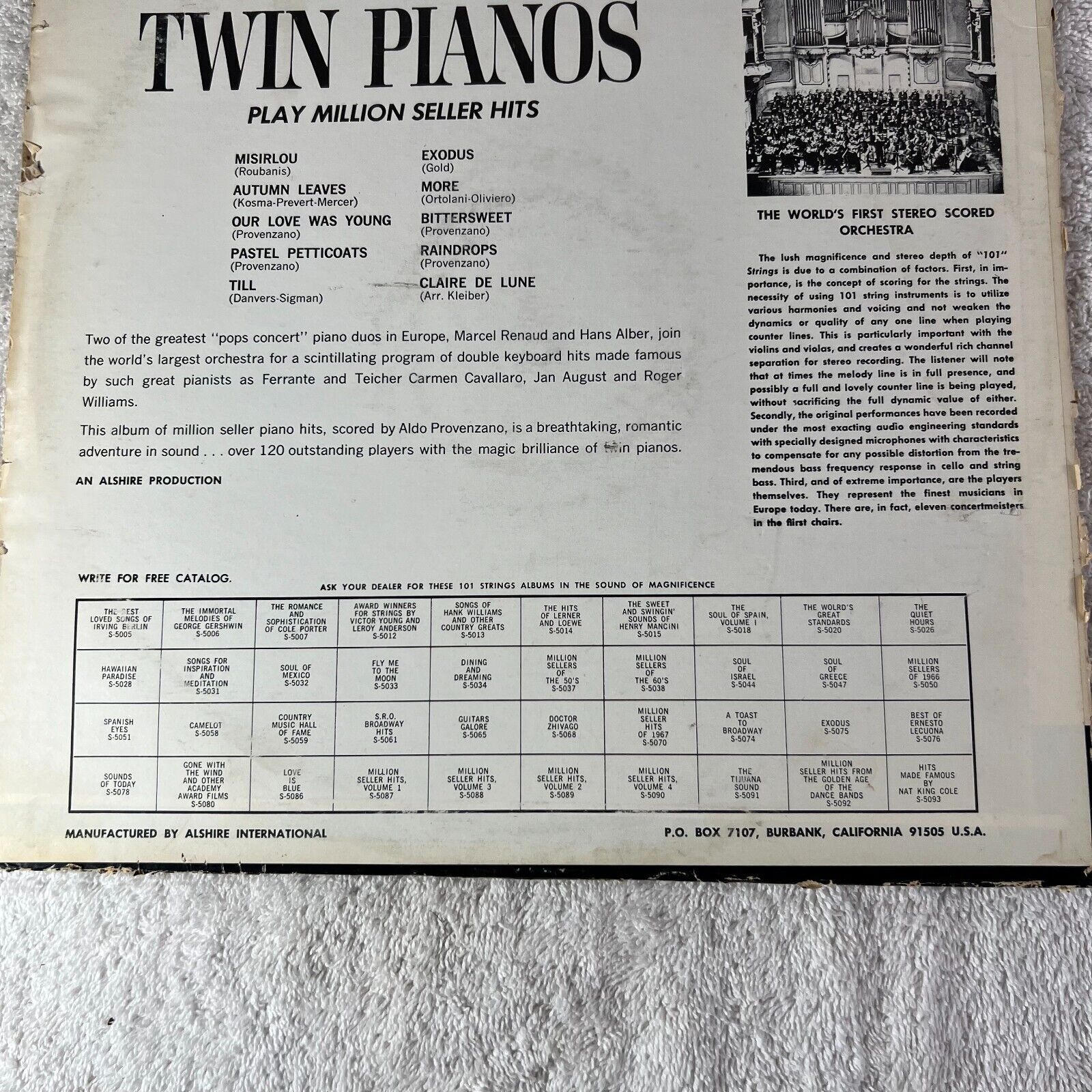 101 STRINGS WITH TWIN PIANOS MILLION SELLER HITS Alshire ST-5102 1967 VINYL LP