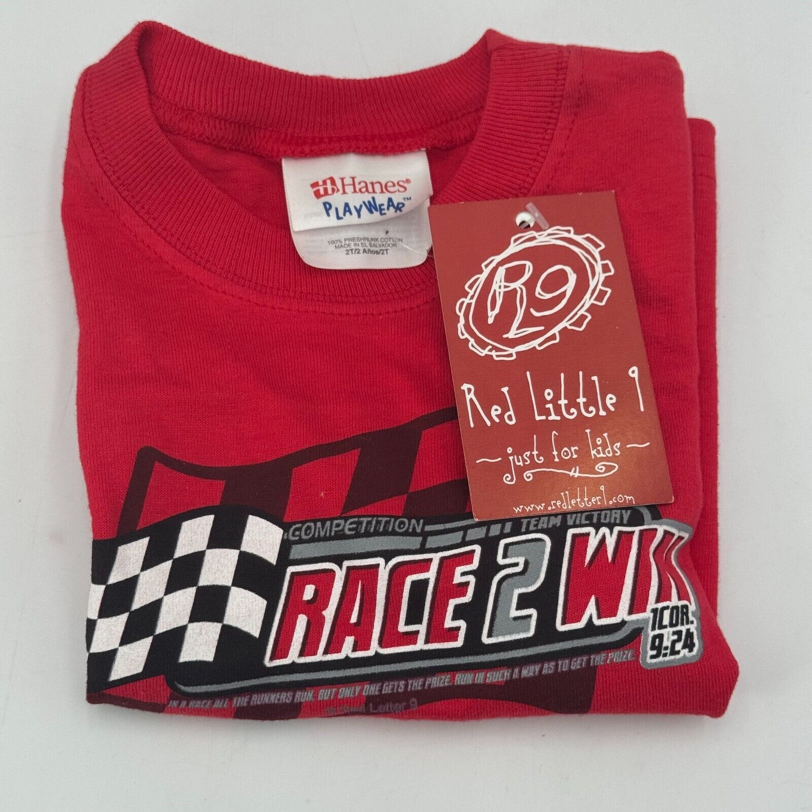 Toddler Size 2T Kerusso Hanes Red Kids T-Shirt Play Wear Proverbs Race 2 Win NWT