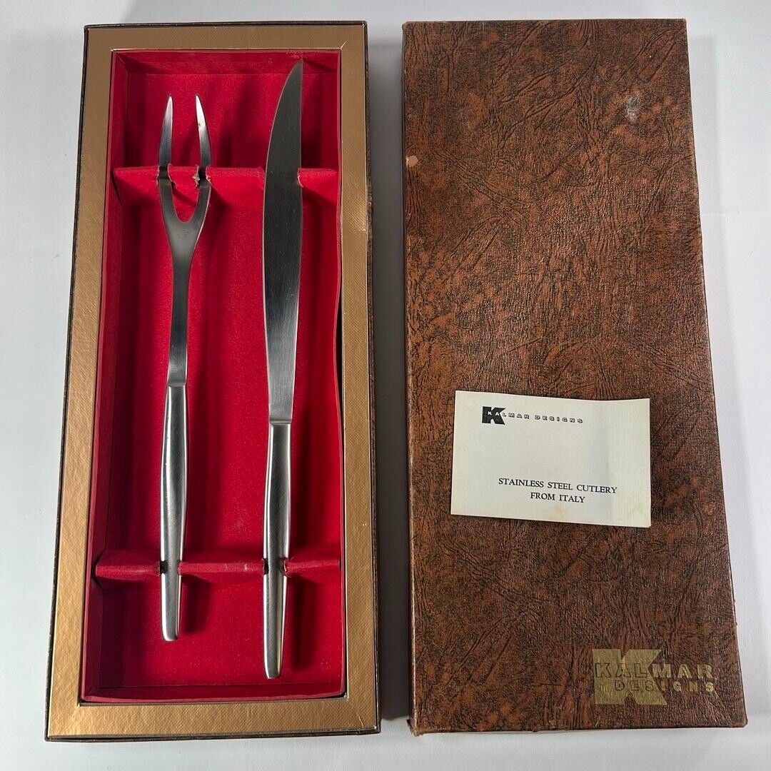 Vintage Kalmar Design Carving Stainless Steel Knife and Fork Cutlery Set Italy