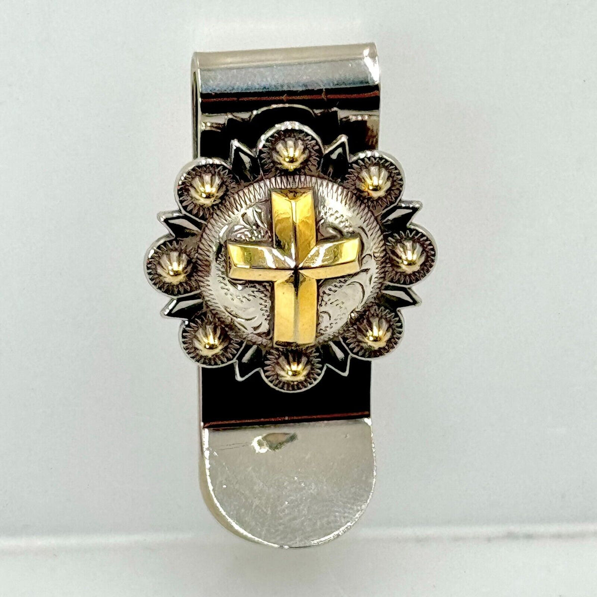 Gold Cross Emblem Silver Money Clip Stainless Steel Christian Paper Weight New