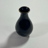 Vintage Decorative Small Black Ceramic Elegant Floral Design Vase With Gold Rim