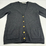 Nordstrom Point of View Pure Gray Wool Cardigan Sweater Gold Button Women Size S