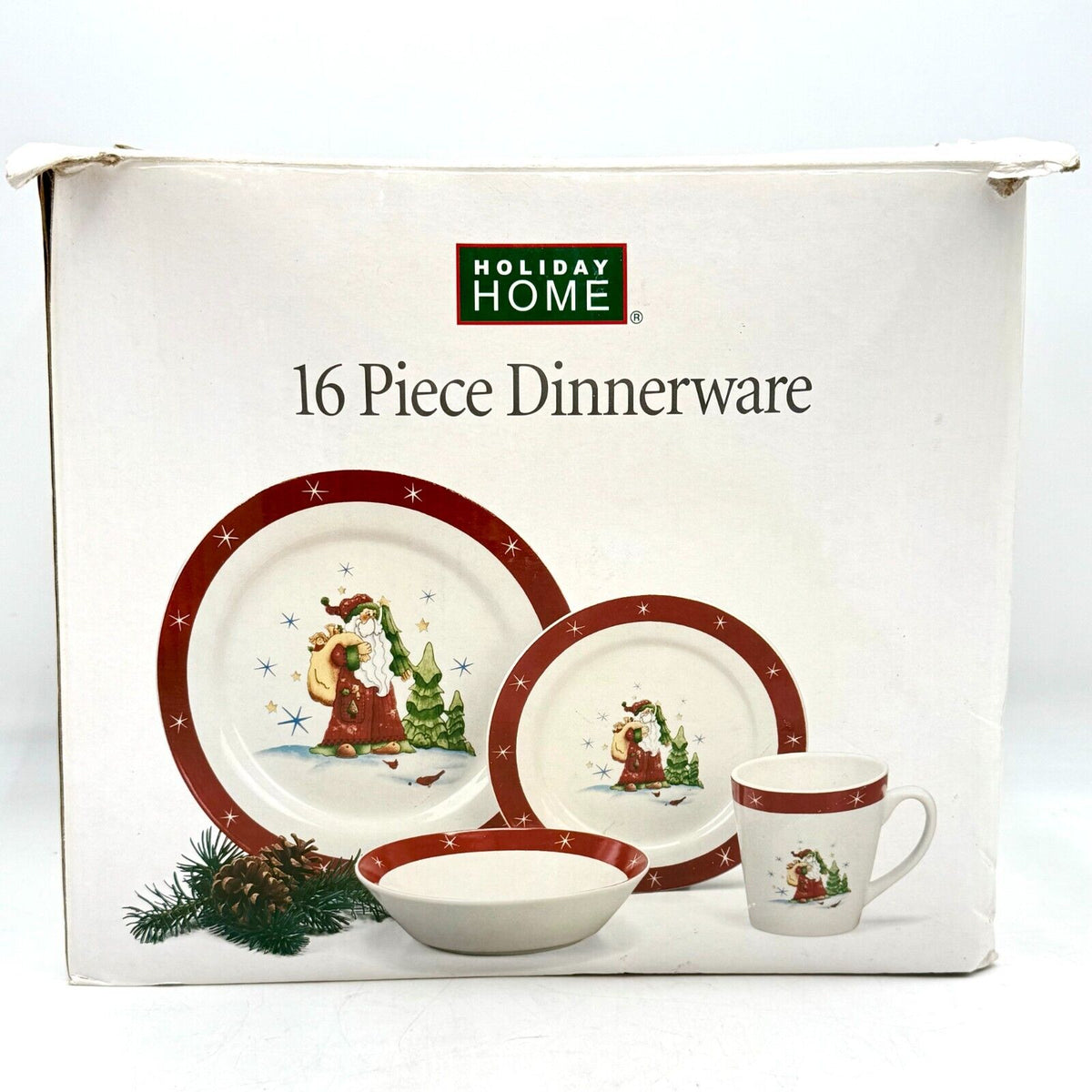 Holiday 16 Piece Dinnerware Set Serves 4 Winter Santa Cups Bowl Plates Christmas