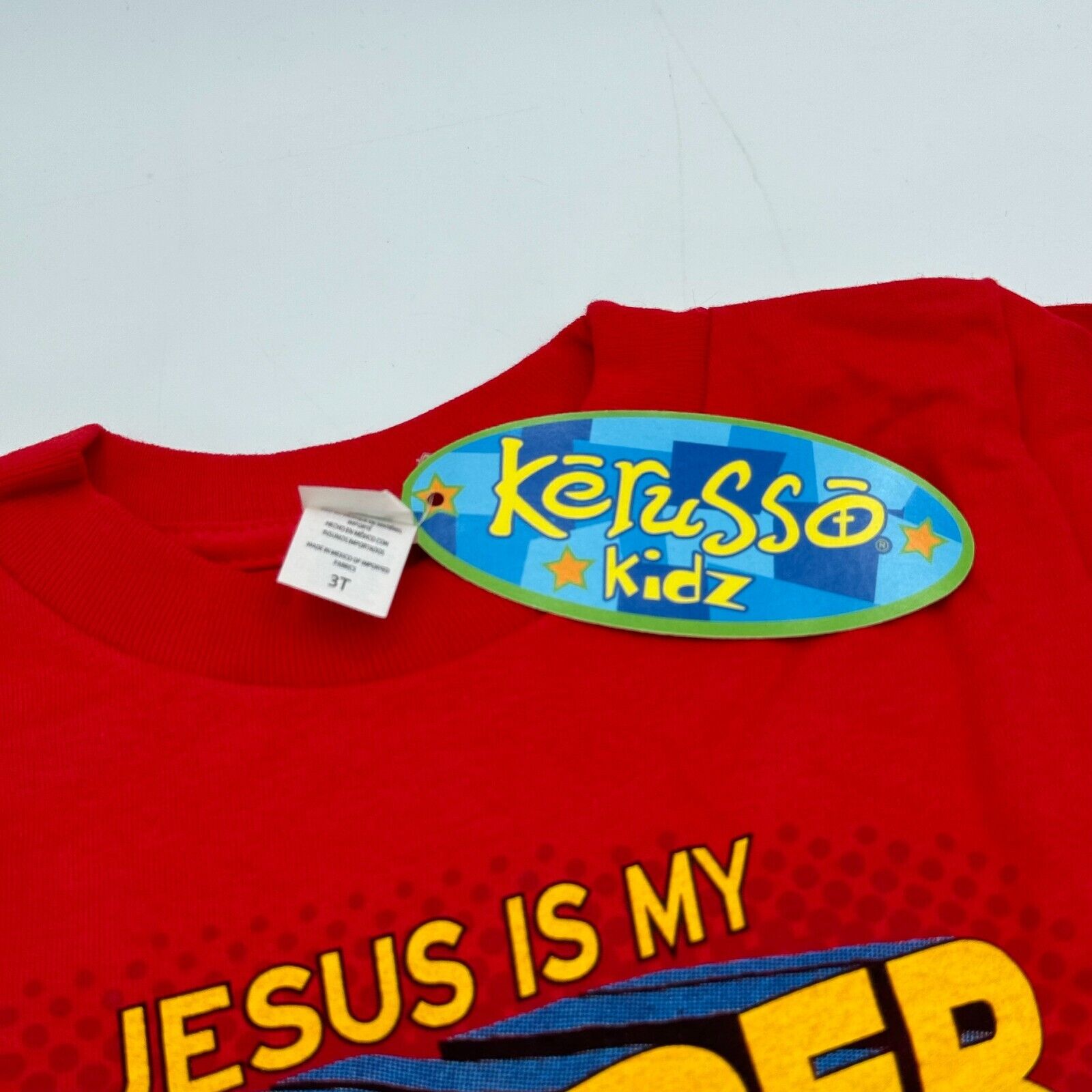 Kerusso Red Jesus My Super Hero 2 Timothy 1:9-10 Toddler T-Shirt Size 31 NWT