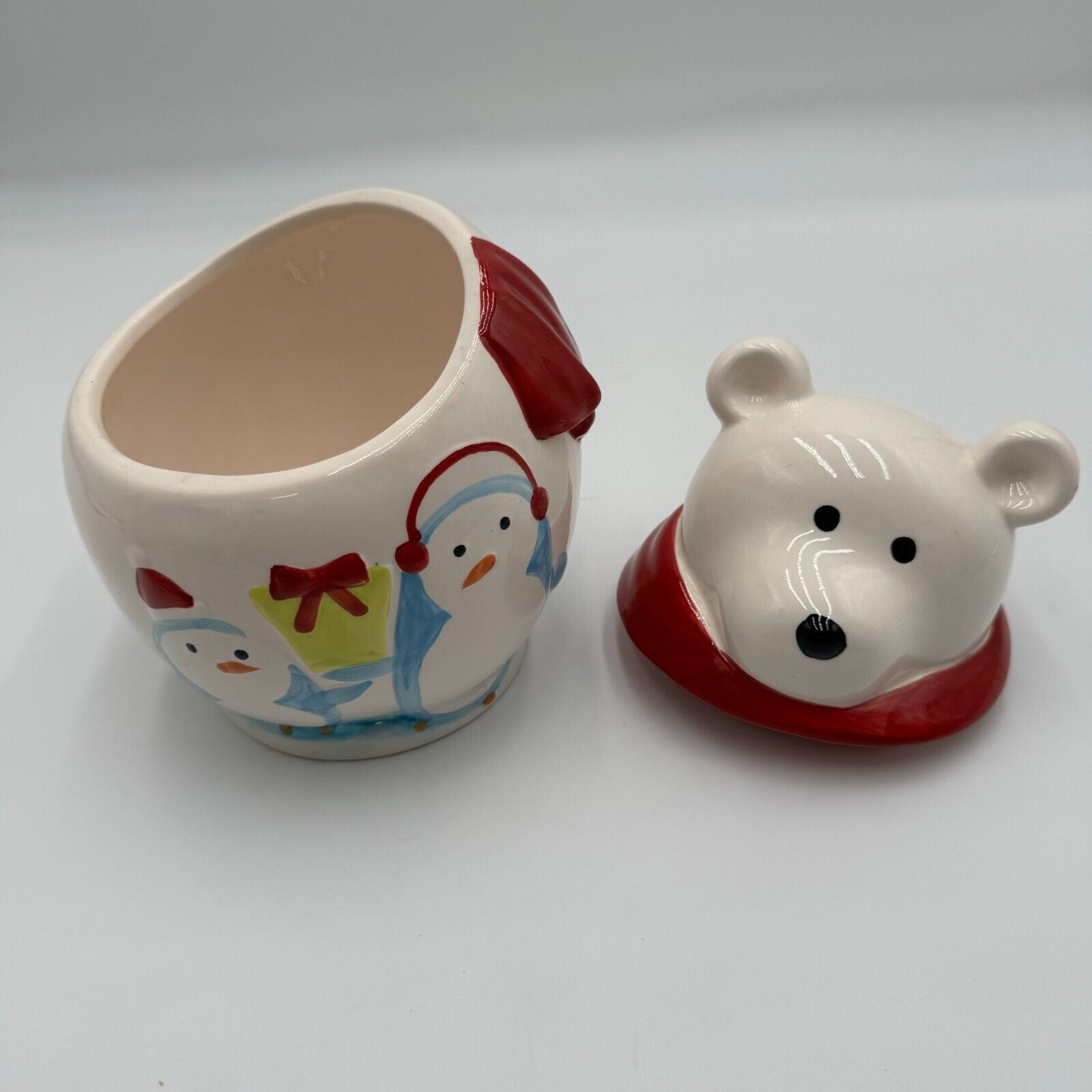 Christmas Teddy Bear  Penguins Cookie Jar Ceramic