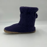 American Eagle Knit Slipper Boots Draw String Purple Puff Ball Womens Size 9-10