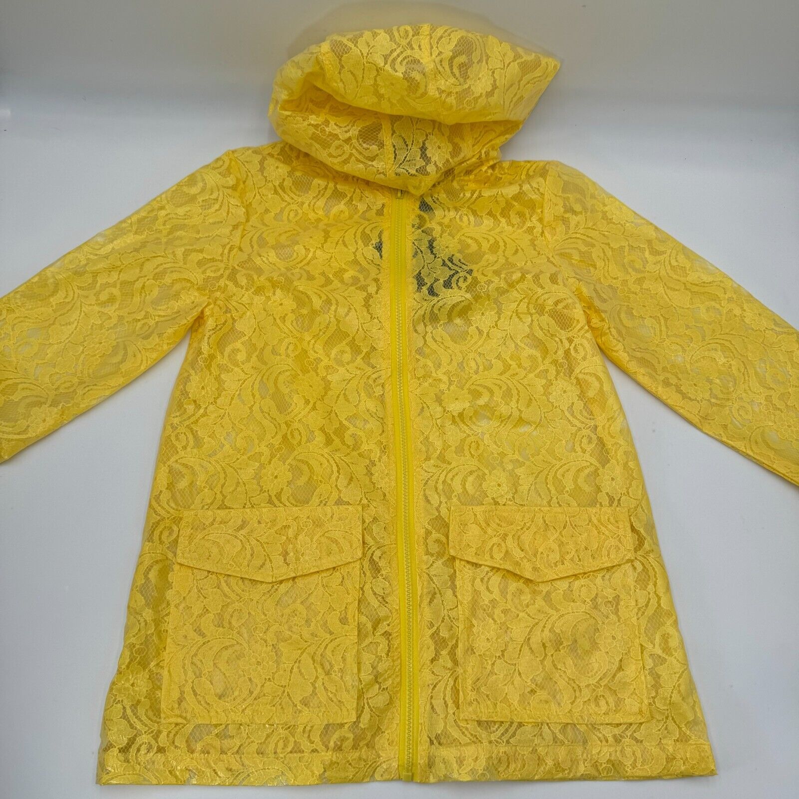 Me Jane Yello Lace Rain Jacket Water Repellent Coating Zip Up Wonens Size M NWT