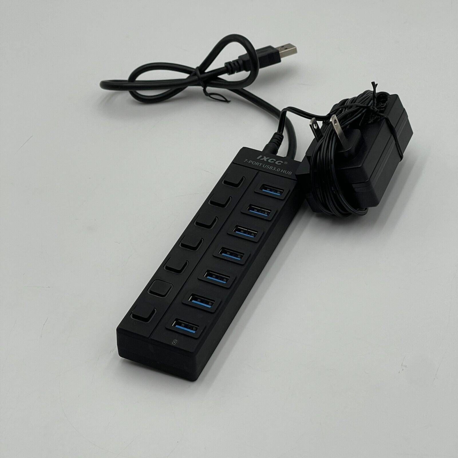 IXCC 7-Port USB 3.0 Hub Black Dock Station Toggle Buttons - PORTABLE & DURABLE