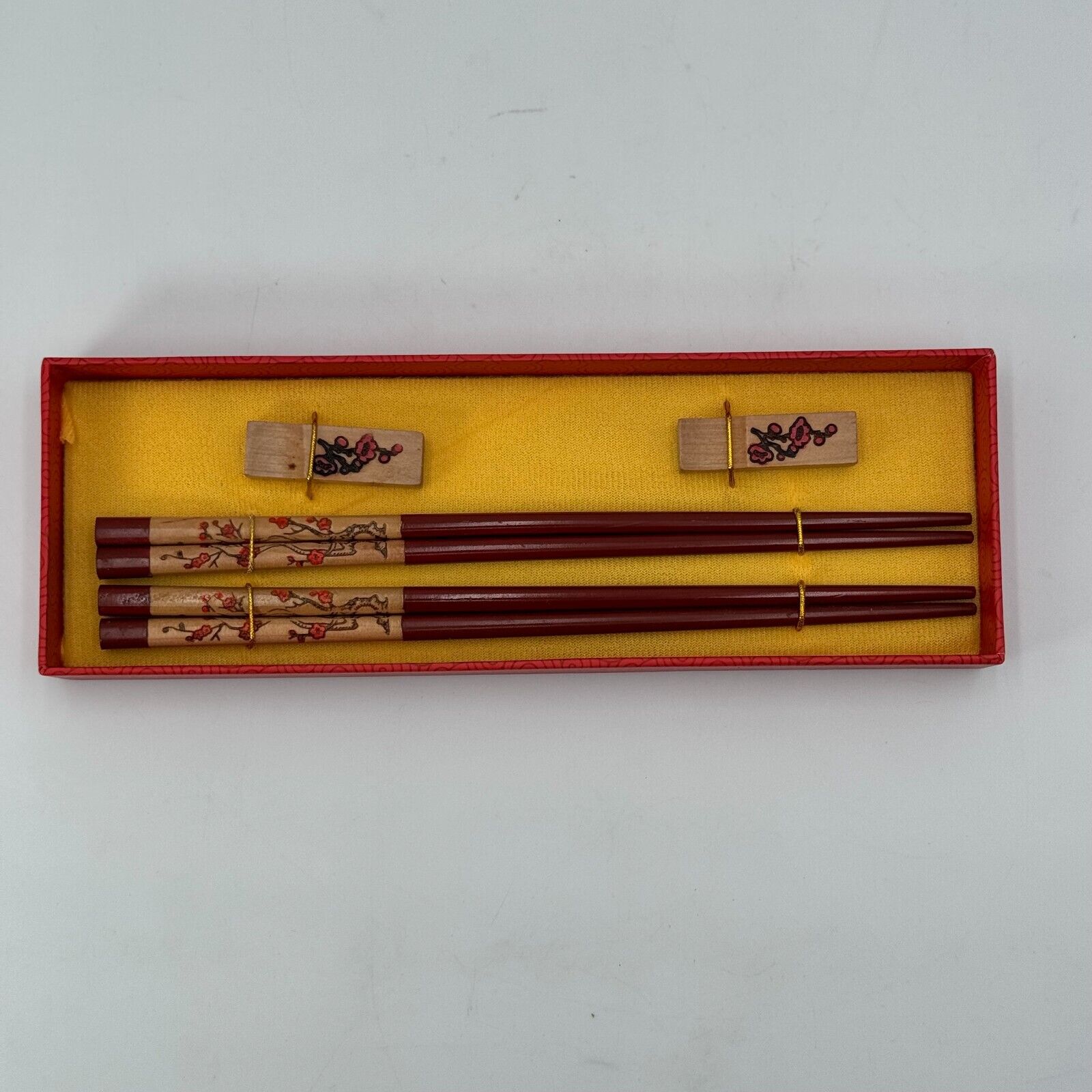 Authentic Chinese Chopsticks & Rests From China Red Floral Decorative Design NIB