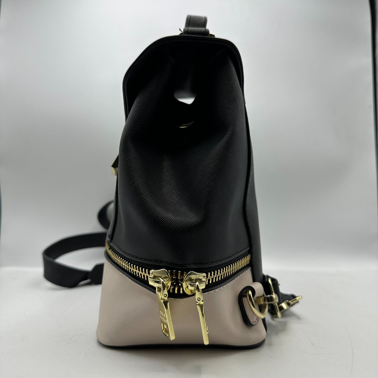 Steve Madden Backpack With Top Handle Purse Faux Leather Black Cream Unisex