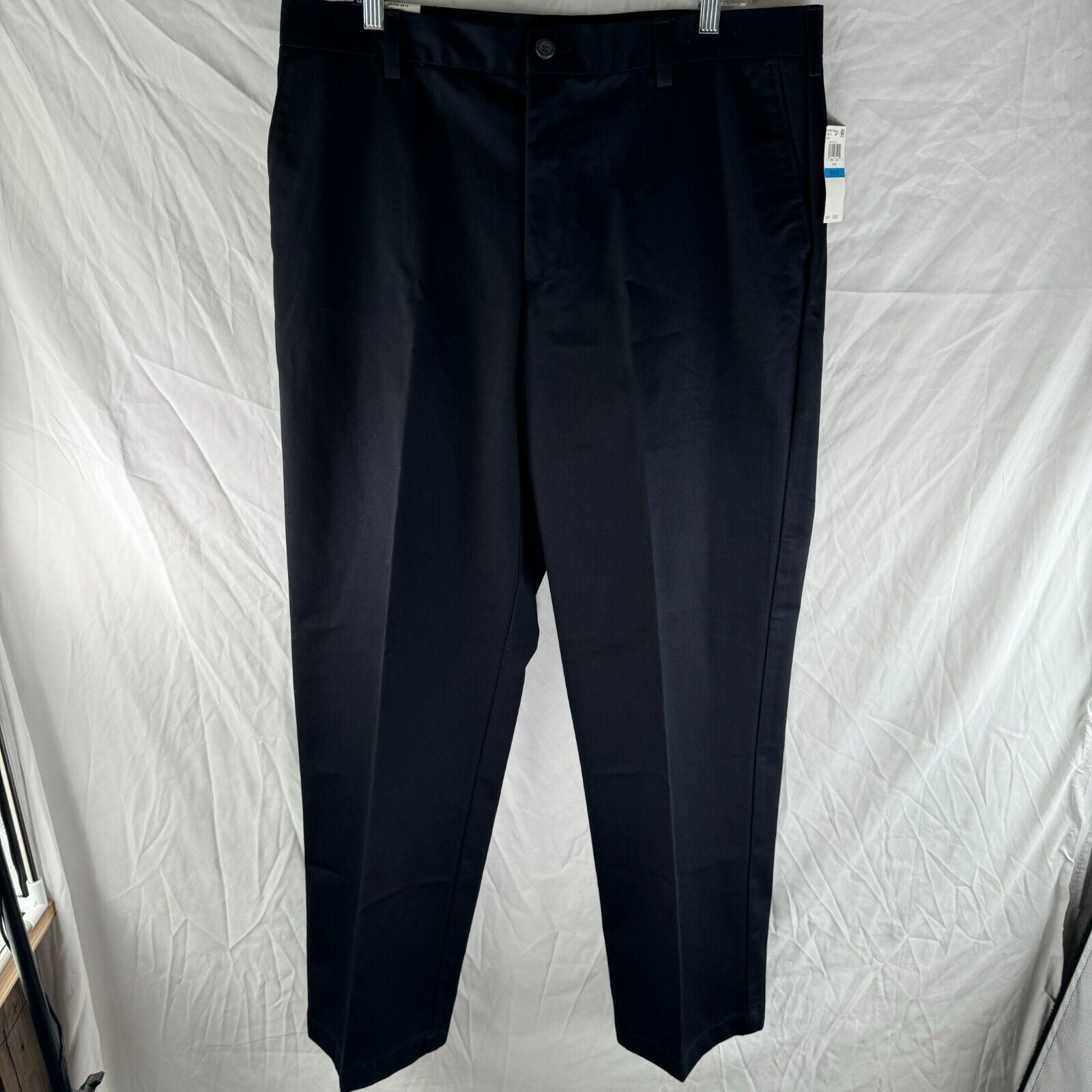 IZOD Mens Navy Blue Straight Pants Flat Front American Chino Mens 36x32