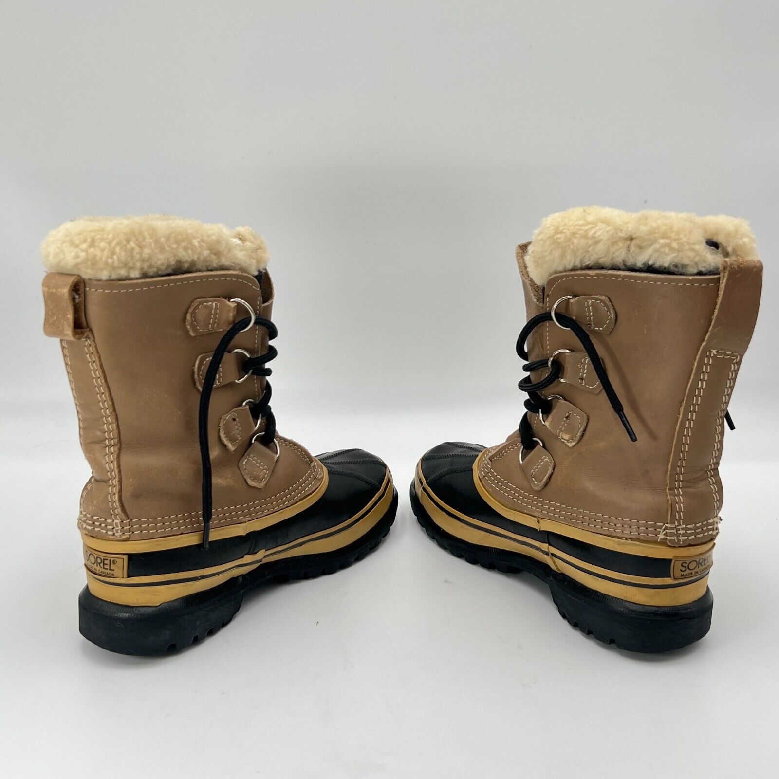 Sorel Caribou Brown Canadian Leather Rubber Wool Lined Winter Boots Womens Size