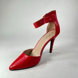 Forever Red Smooth Shiny Leather 4 inch Heels Pointed Toe Ankle Strap Siz 8.5