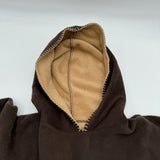 Fleece Poncho Unisex One Size 45W x 30L Brown Tan Pull over Hooded Soft Warm