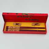 Authentic Chinese Chopsticks & Rests From China Red Floral Decorative Design NIB