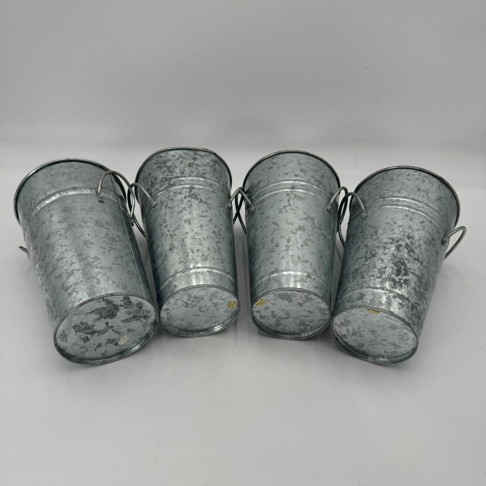 Set of 4 Galvanized Metal FlowerVases with Handles Farm Style Home Decor