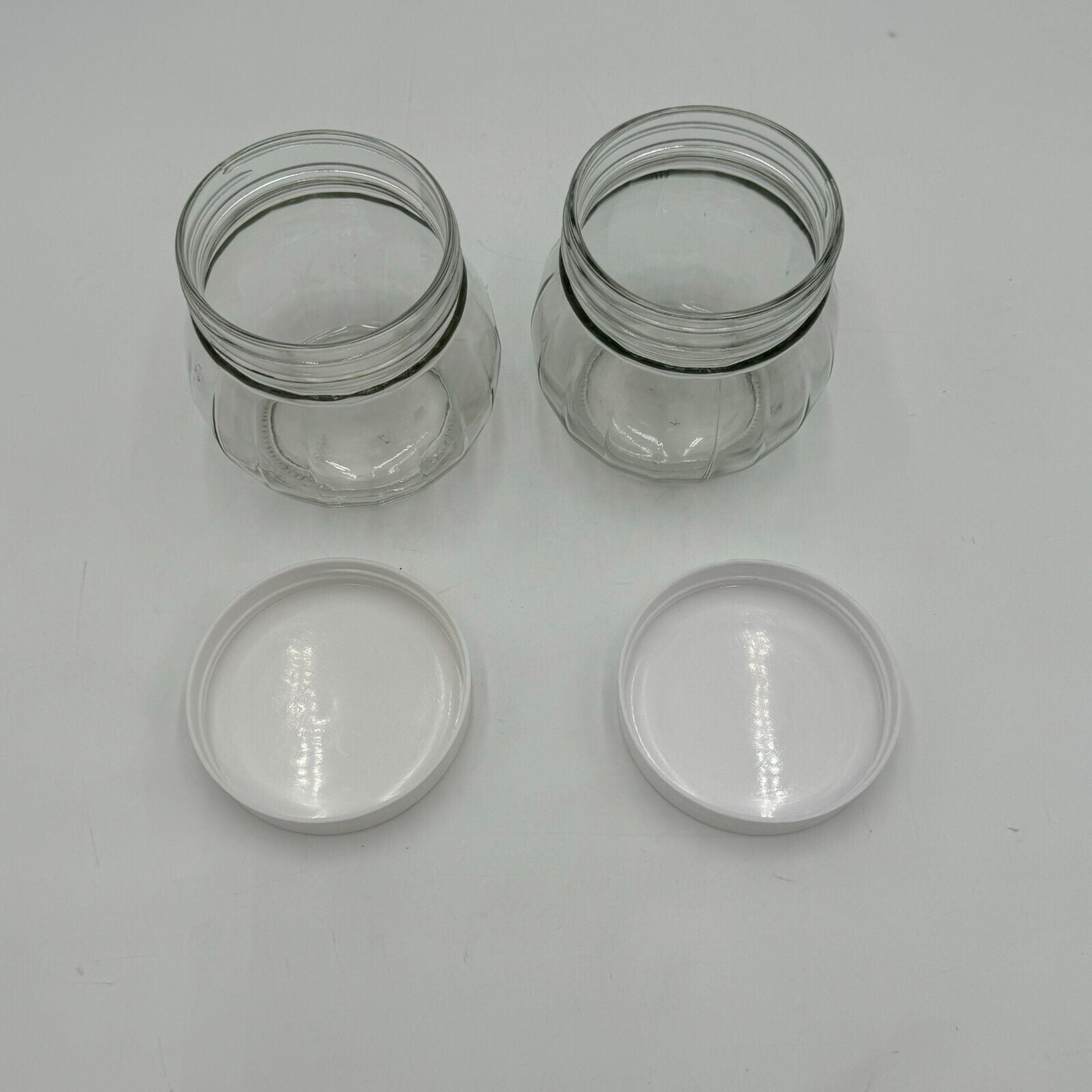 Set of 2 Spherical Clear Airtight Canning Jars With White Plastic Lid Stackable