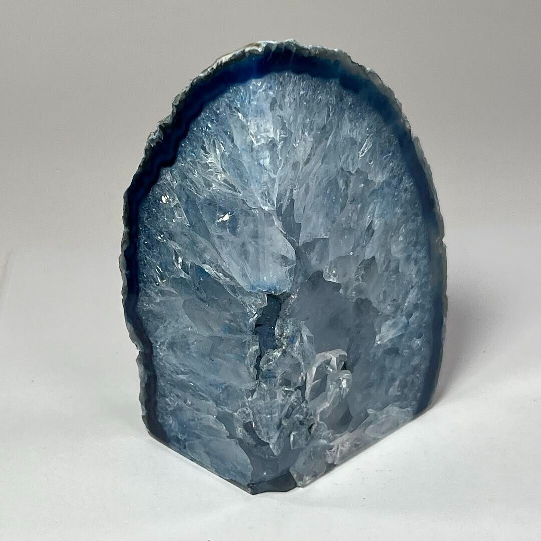 Blue Crystal Agate Geode Beautiful Cut Brazilian Stone Home Decor Bookend Weight