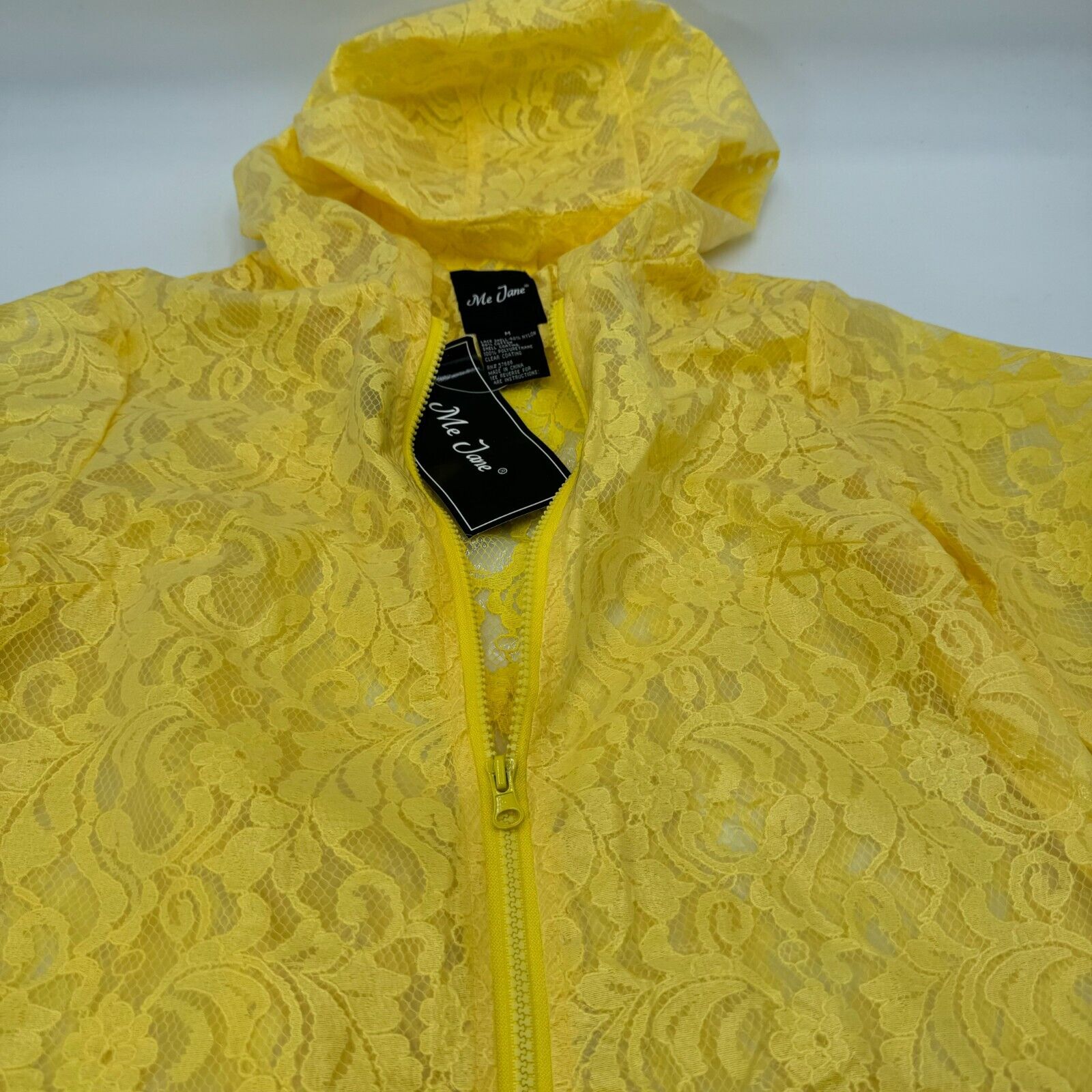 Me Jane Yello Lace Rain Jacket Water Repellent Coating Zip Up Wonens Size M NWT