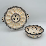 2pc Temptations By Tara Old World Stoneware 1.5qt Bowl Egg Platter Hand Painted